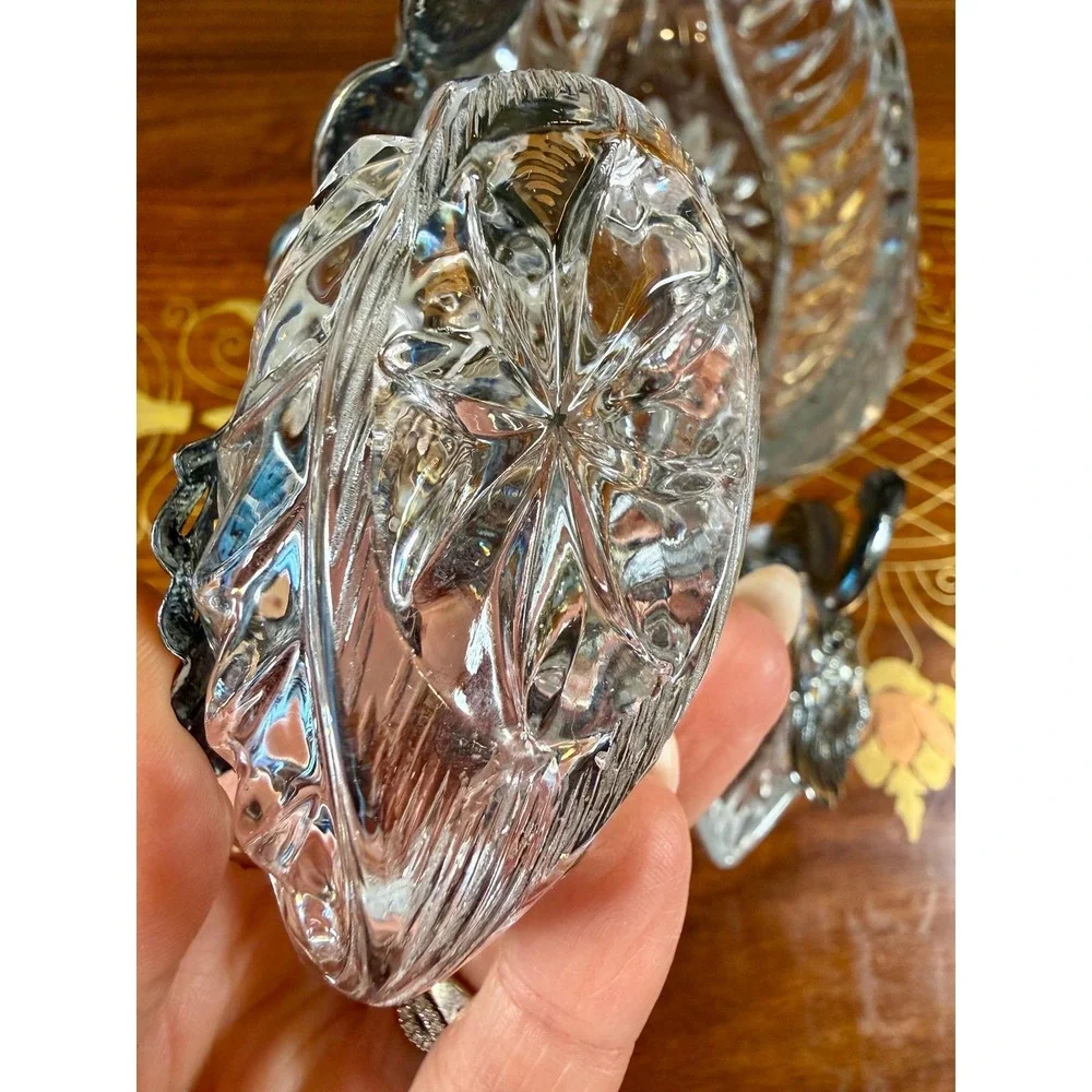 Vintage 3-Piece Crystal Swan Set Centerpiece Bowl with 2 Salt Cellars
